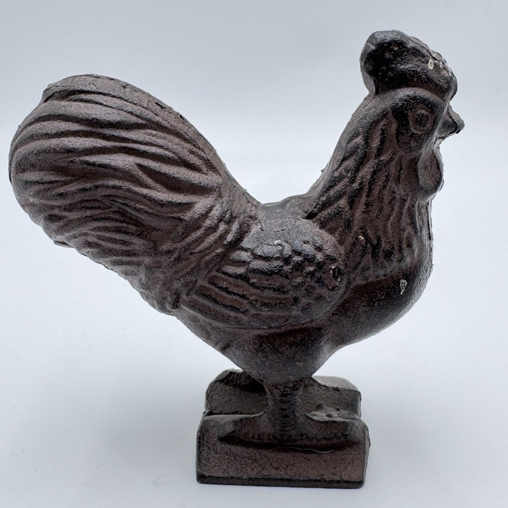 VTG Cast Iron Rooster Decor Figurine Farmhouse CottageCore Garden Decor 5.5" Red